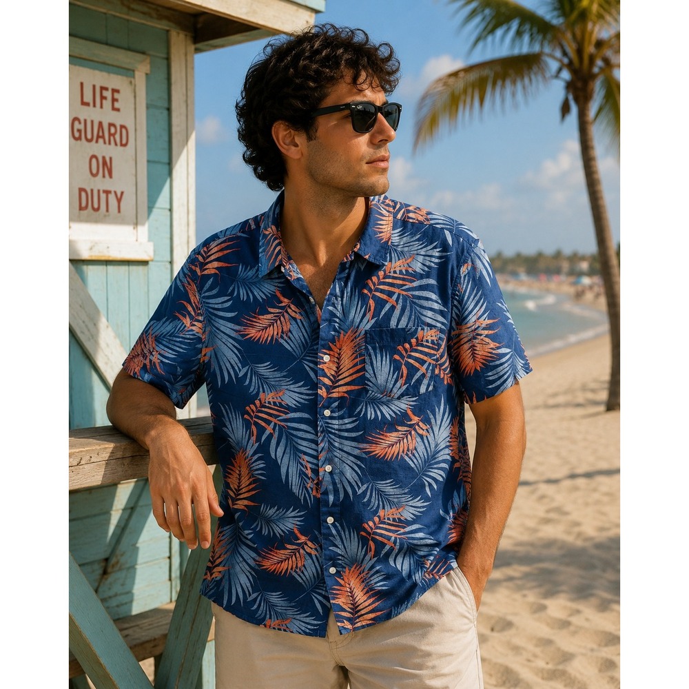 NWT Chaps Seacoast Wash Tropical Hawaiian Shirt Men's LG Blue Resort wear